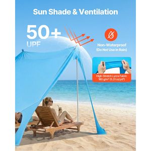Tenda da Spiaggia UPF50+ con Protezione Solare, Altezza 6.6 ft, con Sacchi di Sabbia per Stabilità, Pali 7.5x7.5 ft, Gazebo da Spiaggia Facile da Montare - Product Image 3