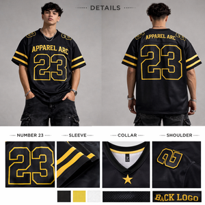 เสื้อฟุตบอลตาข่ายสีดำทองแบบกำหนดเอง 23 ตัว ชุดกีฬายูนิเซ็กซ์ OEM แบรนด์ส่วนตัว ขายส่ง ผู้ผลิตจากสหรัฐอเมริกา จำนวนมาก - Product Image 6