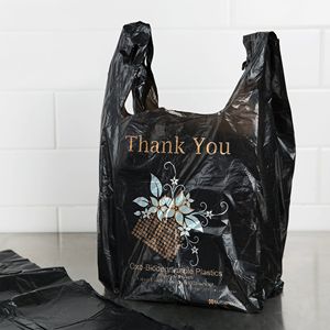 กระเป๋าเก็บเสื้อยืดพกพาสีดำแพ็ค1000ย่อยสลายได้ถุงใส่เสื้อยืดหนา10x6x18ไมครอนพิมพ์ลายล่วงหน้า18ไมครอน 'ขอบคุณ' สภาพแวดล้อมร้านอาหาร - Product Image 6