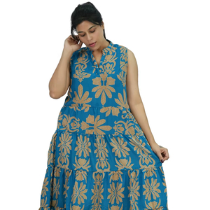 Robe longue imprimée florale en polyester, col en V, fabriquée par [Nom du fabricant] - Product Image 1