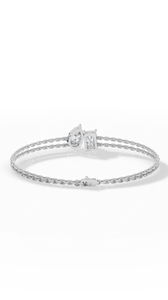 Pulsera Delicada de Doble Hilera con Diamantes Cultivados en Laboratorio con Corte de Pera y Esmeralda, Diseño Toi Et Moi, Oro de 14K, Joyería Fina - Product Image 4