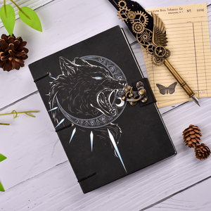 Premium Black Wolf Design Lock Diary <b>A5</b> Handmade Vintage Journal Gothic Animal Art Notebook with Metal Lock for Writing Gifting - Product Image 1