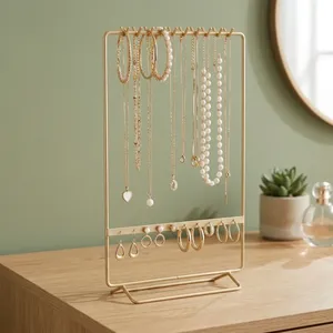 Support de rangement pour bijoux en métal à 2 niveaux, présentoir à bijoux multi-couches pour boucles d'oreilles, bracelets, colliers, bagues et accessoires - Product Image 5