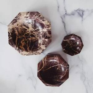 Bols en marbre noir et or, design octogonal unique, décoration de maison de luxe, vaisselle artisanale, moderne et élégante pour la cuisine - Product Image 2