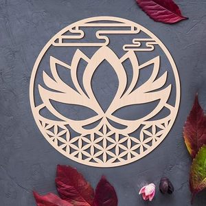 Décoration murale en bois Lotus, grille de cristal, géométrie sacrée, méditation, décoration intérieure, guérison énergétique, décoration de salle de yoga - Product Image 4
