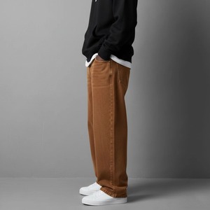 Pantalon droit en toile marron pour homme, taille élastique, logo brodé sur la jambe droite, décontracté, pour l'automne, 100% coton biologique, léger - Product Image 3