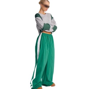 Custom Widebreaker Color <b>Block</b> Blank Track Pant Low MOQ Women Retro Cropped With Side Stripe Joggers Set Private Label Supplier - Product Image 3