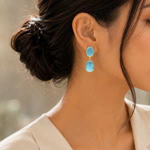 Gold Plated <b>Turquoise</b> Drop <b>Earrings</b> Women's Minimalist Water Drop Shape Bezel Setting Everyday Wear Jewelry - Product Image 1