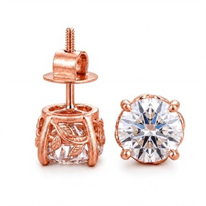 Magnifiques boucles d'oreilles clous en or massif 10K 14K 18K, serties de diamants de laboratoire et de moissanite taille ronde, certifiées IGI, couleur DEF, clarté VS VVS - Product Image 4