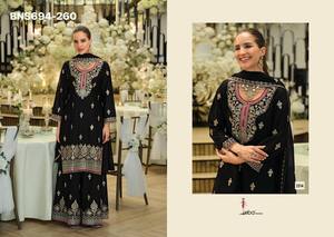 Meilleur ensemble de vêtements de fête en tissu chinon avec broderie, comprenant un pantalon palazzo, un haut et un dupatta, achat en ligne en Inde, vente en gros - Product Image 3