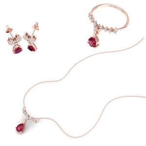 REYES, Nuevo Juego de Collar y Aretes de Plata Esterlina 925 con Rubí y Moissanitas para Mujer, Joyería Nupcial de Lujo - Product Image 1