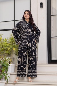 Premium Black Cotton Co-Ord Set Set for Women – Floral <b>Tunic</b> with Bottom - Product Image 2