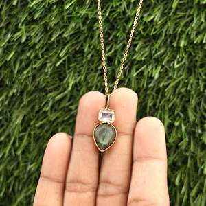 Natural Rainbow Elegant Moonstone Fire Labradorite Bezel Set Pendant Charms Brass 18k Gold Plated Fashion Chain Style Necklace - Product Image 1