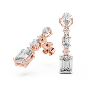 Ensemble de boucles d'oreilles pendantes UNIQUE pour femmes, plaqué rhodium, or rose 18 carats, diamants de laboratoire 2,8 carats, taille mixte, pour le quotidien, le bureau et les événements élégants - Product Image 1