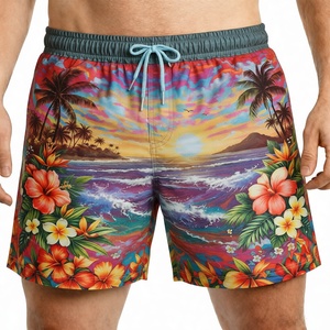 Shorts de Baño para Hombre, Estampado Floral, Secado Rápido, Cintura Media, Cordón Ajustable, Casual, 100% Poliéster, Tejido de Punto - Product Image 1