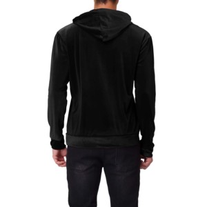 Men's Solid <b>Black</b> Velvet Hooded Sweatshirt <b>Slim</b> Fit Casual Pocket Long Sleeve Autumn Style - Product Image 4