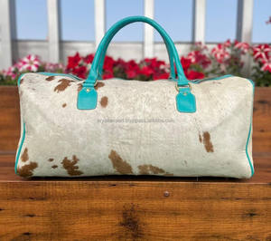 Nuevo Real hecho a mano estilo Vintage Tooled cuero de vaca Duffel Western Unisex cuero de vaca turquesa flecos grandes bolsas de viaje - Product Image 5