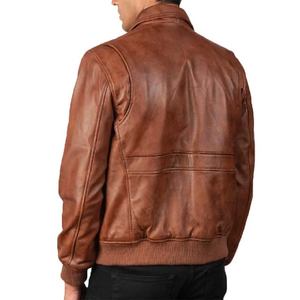 Blouson aviateur en cuir de chameau pour homme, en cuir de mouton véritable, avec fermeture éclair et rabat boutonné, chemise élégante - Product Image 2