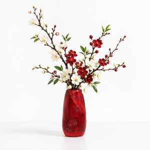 Vase rose fait main, finition blanche brillante, forme ronde, design traditionnel pour l'affichage floral, décoration du Nouvel An chinois - Product Image 5