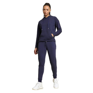 Pantalon de jogging pour femme en coton chiné bleu marine, avec cordon de serrage à la taille et chevilles resserrées, vente en gros Europe Gym - Product Image 4