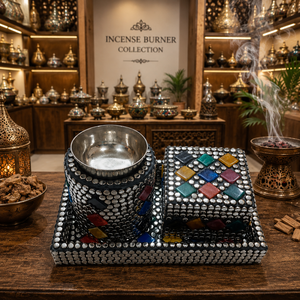 Custom Wood Brass Studded Bakhoor Burner Set with Tray & Storage <b>Box</b> Arabic Mabkhara Wholesale <b>Gift</b> For Ramadan <b>Eid</b> Home Decor - Product Image 1