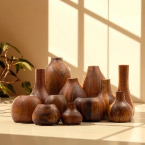 Hollowed Wooden Flower Vase Handcrafted Natural Finish Decorative Vase for Living Room <b>Table</b> Centerpiece Home Decor and Gifting - Product Image 5