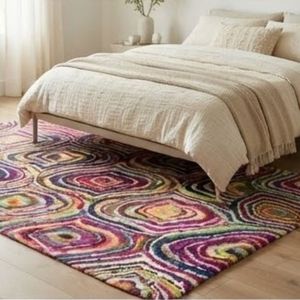 Geometric Pattern Area <b>Rug</b> Rectangle Bohemian Style Hand Tufted Wool Acrylic Plush Thick <b>Non</b> <b>Slip</b> Rubber Backing Living Room Use - Product Image 4