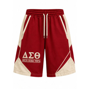 Delta Sigma Theta Cream <b>Red</b> Bermuda <b>Shorts</b> With Front Logo Drawstring Waist Casual Style - Product Image 5