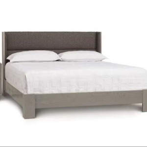 Modern Upholstered Wingback <b>Bed</b> <b>Frame</b> Solid Wood Weathered Grey Oak Finish Hotel Bedroom Furniture - Product Image 1