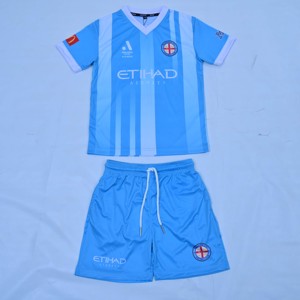 Conjunto de Camiseta de Fútbol para Niños del Melbourne City FC, Azul a Rayas, Cuello en V, Manga Corta, Uniforme Transpirable de Poliéster para Niños con OEM ODM - Product Image 5