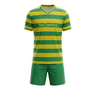 Custom Sublimated <b>Soccer</b> Jersey Set Men's Green Yellow Striped V-Neck Short Sleeve Moisture Wicking Uniforms Adult Size - Product Image 2