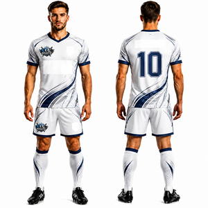 Nuevos Conjuntos de Uniformes de Fútbol con Cuello en V, Camisetas de Manga Corta con Pantalones Cortos, Uniformes Transpirables de Poliéster que Absorben la Humedad para Hombre - Product Image 1