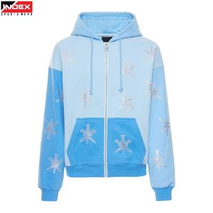 เสื้อฮู้ดผู้ชาย INDEX SPORTSWEAR แบบมีซิป ลายปักเกล็ดหิมะ สีบลู ทรงปกติ สวมใส่สบายสำหรับฤดูหนาว - Product Image 1