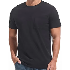 T-shirt pour homme à col rond, manches courtes, noir uni, en jersey de coton, coupe décontractée, tissu tricoté uni teint - Product Image 3