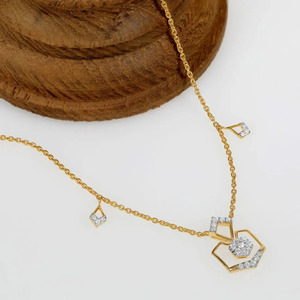 Geometric Shield Drop Diamond Necklace with Open Hexagon <b>Frame</b> and <b>Floating</b> Center Sparkle Design - Product Image 4
