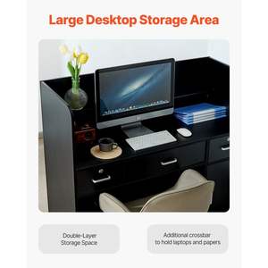 Escritorio de recepción de oficina negro Rectangular de 47 pulgadas, cajón con cerradura, armario de almacenamiento, mesa de mostrador frontal para salida, vestíbulo, Belleza - Product Image 5
