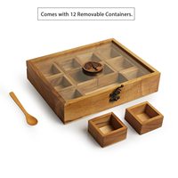 Collection Unique : Boîte à Masala Carrée en Bois Namakdani pour Cuisine, Écologique, Polyvalente, Décorative, pour Fruits Secs