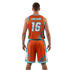 Conjunto de uniforme de baloncesto para hombre, camiseta sin mangas con cuello redondo, pantalones cortos a juego, nombre del equipo impreso, número, kits de equipo para adultos, 100% poliéster - Product Image 2