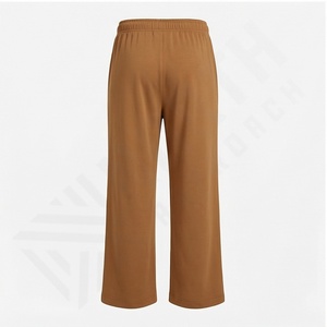 Pantalones de mujer marrones de popelina de algodón con bolsillos laterales cómodos con logotipo personalizado, pantalones de pierna ancha, pantalones de correr para mujer para hombre - Product Image 3