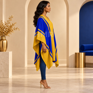 HMR Sorority Sisterhood – Nouvelle Écharpe Poncho Cape Élégante et Stylée pour Femme, Bleu et Jaune, Printemps, Automne, Hiver - Product Image 3