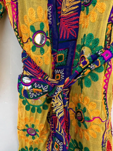 Bata Kimono con Estampado Artesanal, Diseño Único, para Boda o Uso Nocturno, 100% Algodón, Cuello en V, Cintura Elástica, Patrón de Dibujos Animados de Verano, Largo Completo - Product Image 3