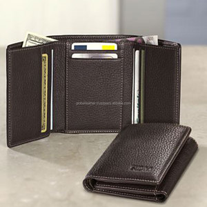 Men's Short Genuine Leather <b>Wallet</b> Three-Fold Open Closure Anti-Theft Feature Chains and Letter Decor Polyester Lining - Product Image 1