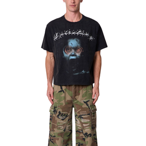 T-shirt homme col rond manches courtes, motif tête de mort devant et spirale au dos, coupe ample, streetwear, vente en gros, personnalisable OEM, en jersey de coton - Product Image 1