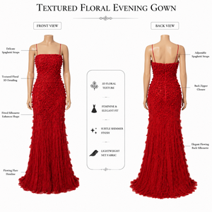 Luxury Red Floral Mermaid Evening Gown for Women | Spaghetti Strap Formal Maxi Dress | Elegant Prom Party Wedding Reception Wear - Product Image 5
