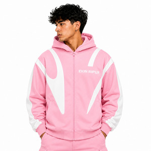 Sweat à capuche unisexe en molleton respirant surdimensionné avec double capuche et fermeture éclair, personnalisable avec logo, en coton épais, style streetwear, vente en gros - Product Image 3