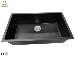 Évier de cuisine moderne à cuve unique en quartz fabriqué au Vietnam, 10 mm d'épaisseur, surface brossée, en quartz et résine, avec robinet monotrou - Product Image 6