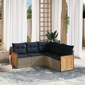 Conjunto de sofás de jardín de ratán sintético gris de 5 piezas con cojines, colección de muebles de patio - Product Image 1