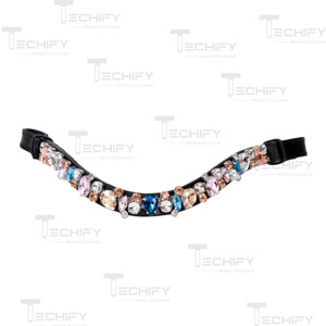 Fronture de cheval en cuir noir de qualité supérieure avec strass multicolores en cristal pour la décoration de la bridonnerie équestre - Product Image 5