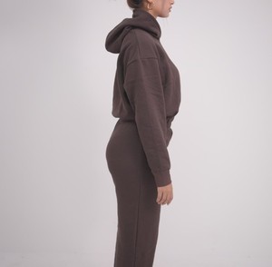 Conjunto Deportivo con Capucha para Mujer, Manga Larga, Color Sólido, Pantalones Casuales Holgados, Otoño, 100% Algodón, Transpirable, Cintura Elástica - Product Image 4