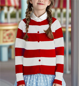 Suéteres de algodón tejidos a rayas de manga larga para niñas, uniformes escolares, suéteres tipo cárdigan con botones para niños - Product Image 3